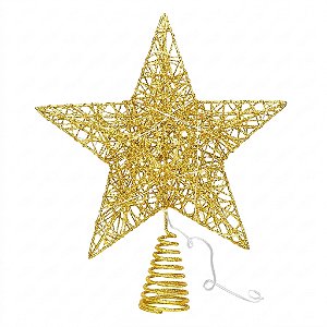 Estrela Ponteira Aramada 30 Leds Bivolt Warm Dourado Metal