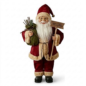 Papai Noel Rústico Com Saco E Placa Welcome Luxo 45cm Natal