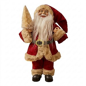 Enfeite Papai Noel Em Pé Com Árvore 30 Cm Luxo Natal