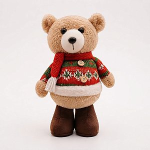 Urso De Pelúcia Natalino 40cm Enfeite Boneco Natal Cachecol