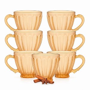 Conjunto 6 Xícaras De Vidro Âmbar 200ml Com Alça Café Chá Âmbar