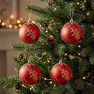 Kit Com 4 Bolas Glitter Decorada Enfeite De Natal 8cm