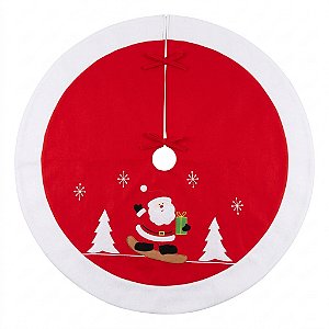 Saia Tapete Tecido Bordado Árvore Natal Modelo Luxo 90 Cm Rio Master Vermelho Papai Noel
