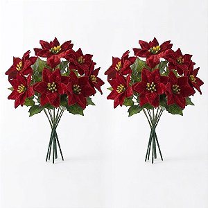 Kit 2 Buquês Flor De Natal Vermelho Bico De Papagaio 30 Cm