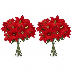 Kit 2 Buquês Flor De Natal Vermelha Bico De Papagaio 30 Cm