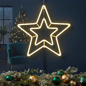 Estrela Neon Grande Não Pisca Branco Quente 58cm 127v 58cm