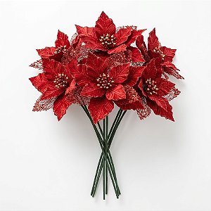 Kit 6 Galhos Flor Artificial Bico De Papagaio Vermelho 30cm