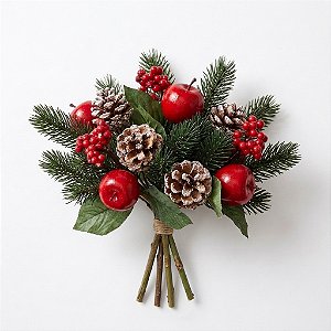 Kit 6 Buquês Flor De Natal Cereja Decoração Vermelho 15 Cm