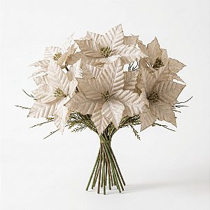 Kit 6 Flor Bico De Papagaio Champanhe Luxo Natal 32cm Veludo