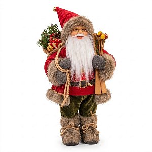 Papai Noel Lenhador Rústico Boneco Enfeite 30cm Luxo Natal