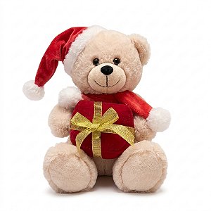 Urso De Pelúcia Luxo 20cm Papai Noel Natal Caixa De Presente