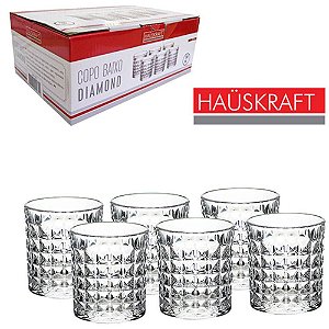 Jogo De Copo 6 Unidades De Vidro Baixo Diamond Hauskraft 280ml