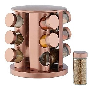 Porta Tempero Giratório Rose Gold em Inox 12 Potes