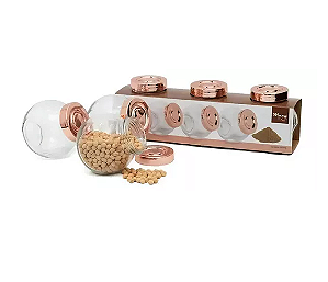 Porta Condimentos Vidro 3 Peças Rosa Gold 190 Ml Wincy