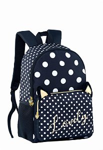 Mochila de Costas Lovely Bolinhas Preto e Branco