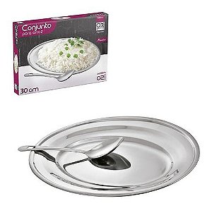 Conjunto De Inox Para Arroz Com Colher Bandeja 2 Peças