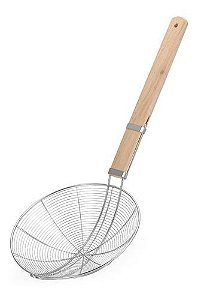 Peneira Escumadeira Inox Para Frituras Cabo Madeira 50cm
