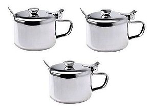 Kit Com 3 Açucareiros Inox Com Colher Kehome 5210 Linha Luxo
