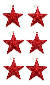 Kit 6 Estrelas Glitter Pendente Enfeite 13cm P/ Árvore De Natal