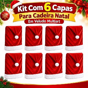 Kit 6 Capas Vermelha Para Cadeira Natal Veludo Papai Noel