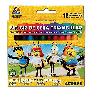 Giz de Cera Triangular Acrilex Abelhinha Com 12 Unidades 95g