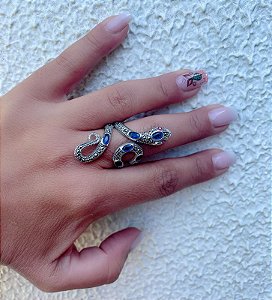 Anel Serpente com Cristais Azuis