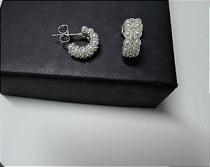 Brinco Argolinha Banhado a Prata com Pérola