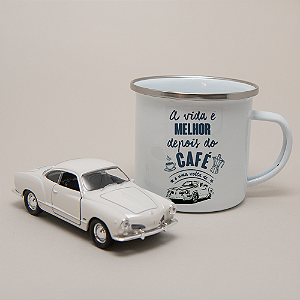 Kit Miniatura Karmann Ghia e Caneca Esmaltada Branca