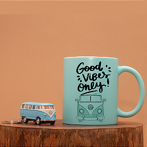 Kit Caneca e Chaveiro kombi - Good Vibes Only