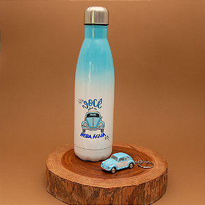 Kit garrafa térmica de inox e chaveiro fusca Azul