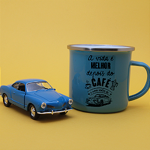Kit Miniatura Karmann Ghia e Caneca Esmaltada azul