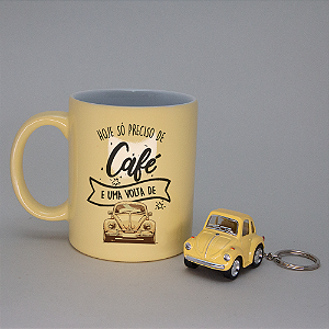 Kit caneca e chaveiro Fusca - Hoje só preciso de café
