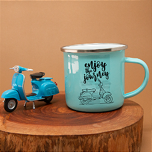 Kit Caneca e Miniatura Moto Vespa Azul