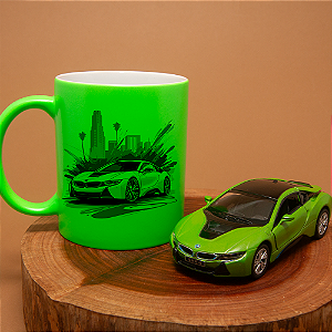 Kit BMW i8 – Miniatura Colecionável + Caneca Personalizada Esportiva