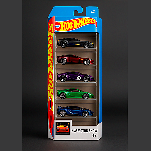 Hot Wheels Motor Show – Pack 5 Carros (Ferrari SF90, Aston Martin Vulcan, Ford GT ’17, Huracán e Evija)