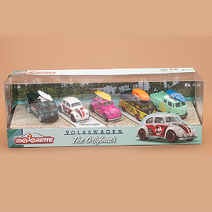 Kit Majorette Volkswagen The Originals – 5 Miniaturas Die-Cast (Fusca e Kombi Surf/Camping)