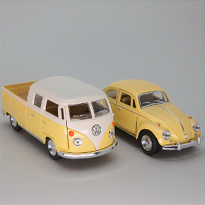 Kit Miniatura Kombi pick-up e Fusca Amarelo