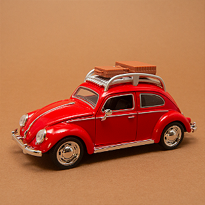 Miniatura Fusca Oval 1:32 em Metal com Bagageiro – Portas, Capô e Porta-malas que Abrem