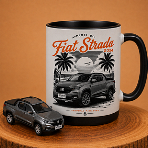 Kit Fiat Strada 2024 1:64 + Caneca Personalizada Exclusiva