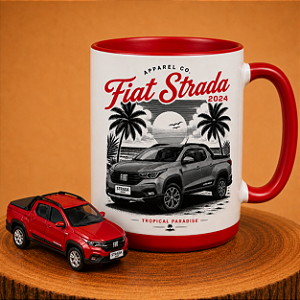 Kit Fiat Strada 2024 1:64 + Caneca Personalizada Exclusiva