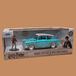 Miniatura Harry Potter Ford Anglia 1959 + Action Figure | Escala Colecionável Premium