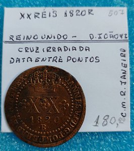 MOEDA  XX RÉIS - 1820 R - D. JOÃO VI - REINO UNIDO - C507