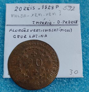 MOEDA 20 RÉIS - 1828 R - D. PEDRO I - IMPÉRIO - C592 - XEM-XEM - FALSA DA ÉPOCA