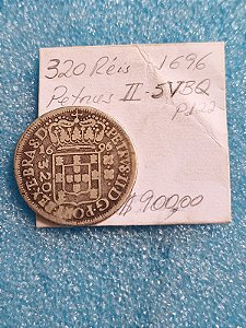 BRASIL COLÔNIA - D. Pedro II - Data emendada de 1695 - SVBQ - 320 Réis - 1696