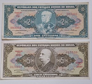 CÉDULAS DE 2 E 5 CRUZEIROS - AUTOGRAFADAS E CHANCELADAS - 2ª ESTAMPA (TLR)