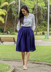 Saia Franzida Azul Marinho