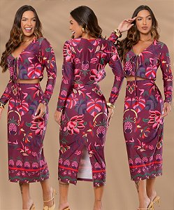 Conjunto floral vinho