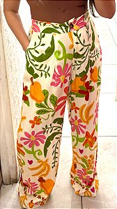 Calça Pantalona Flores Caju