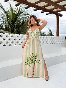 Vestido crochê coqueiro listrado