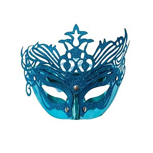Máscara Veneziana Azul Glitter Fantasia Carnaval